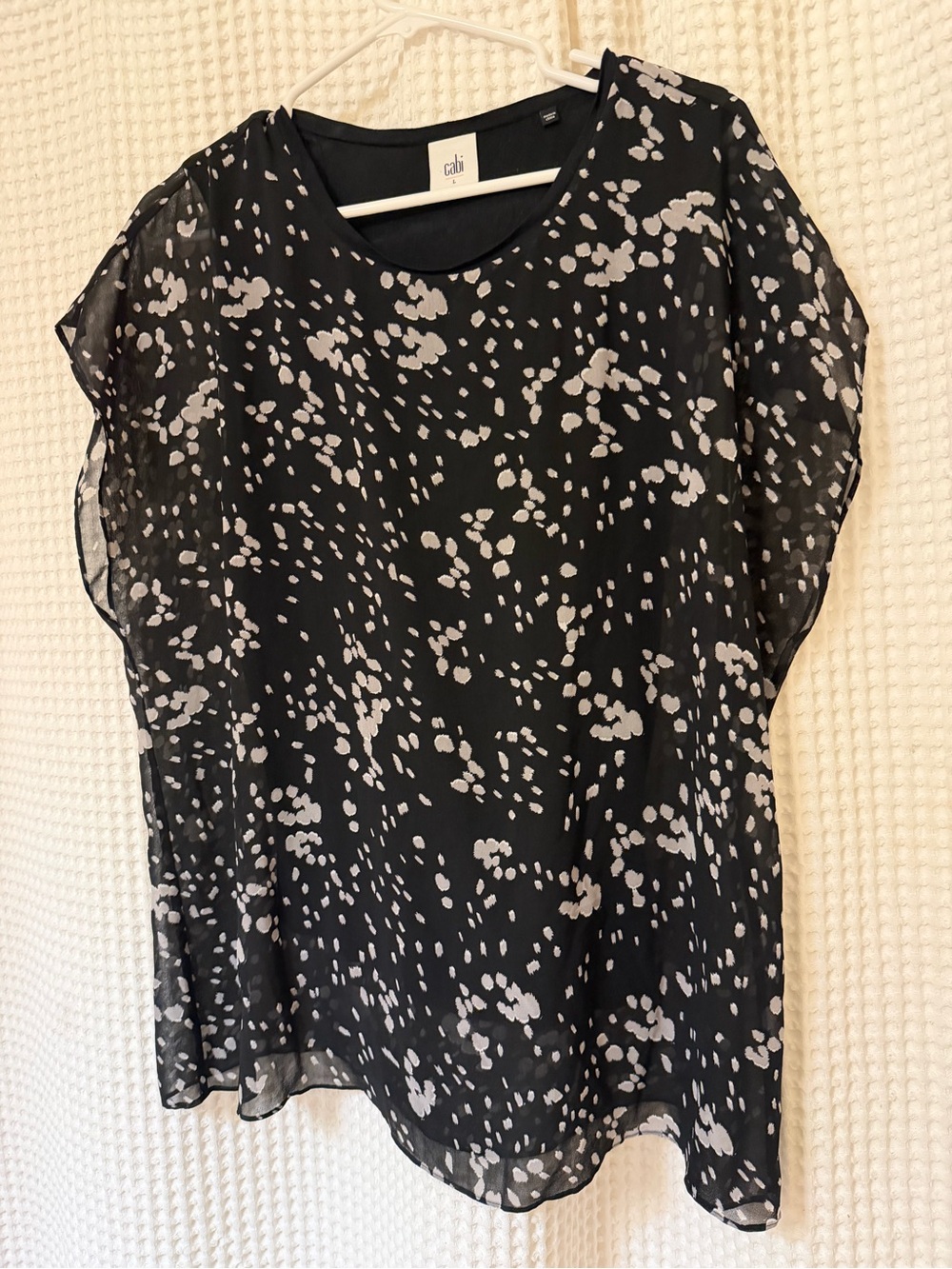 CAbi Black and White Sheer Dot-Print Blouse